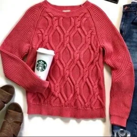 Gap Cable Knit Chunky Coral Coast Salmon Crew Neck Sweater Size M - Picture 2 of 11